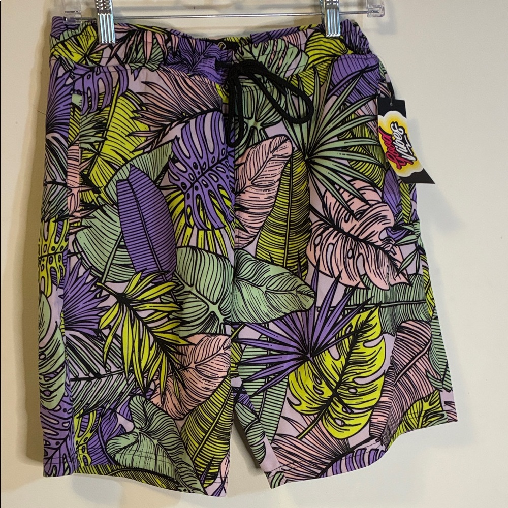 Good Vibes Vibrant Leaf Pattern Men's Board Shorts